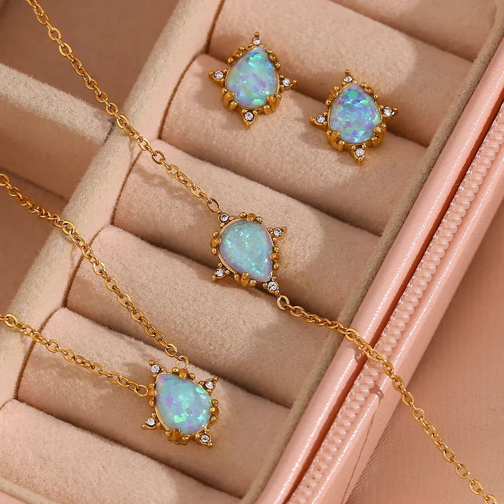 BowLift | Dainty Iridescent Opal Necklace, Bracelet, Earrings