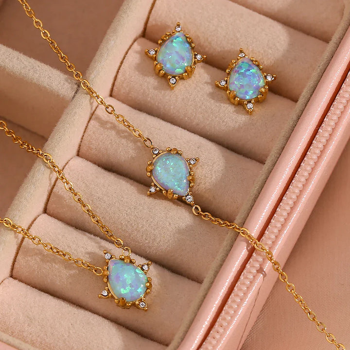 BowLift | Dainty Iridescent Opal Necklace, Bracelet, Earrings
