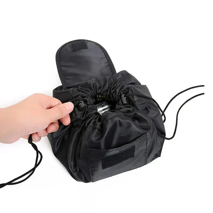 BowLift | GlamFold Cosmetic Bag | Spacious bag with drawstring for stylish and practical use in black