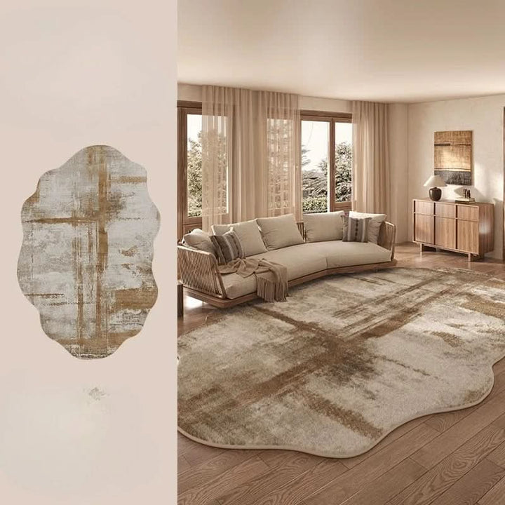Irregular Polyester Plush Rug with Machine-Washable Surface for Bedroom and Living Room