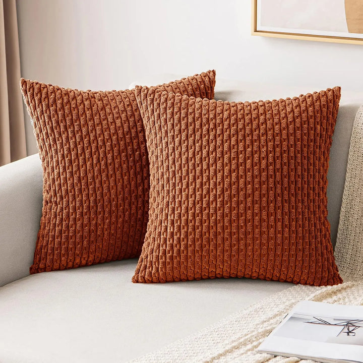 BowLift | Soft Ribbed Velvet Decorative Pillow with Stripes in Boho Style for Sofa and Bed