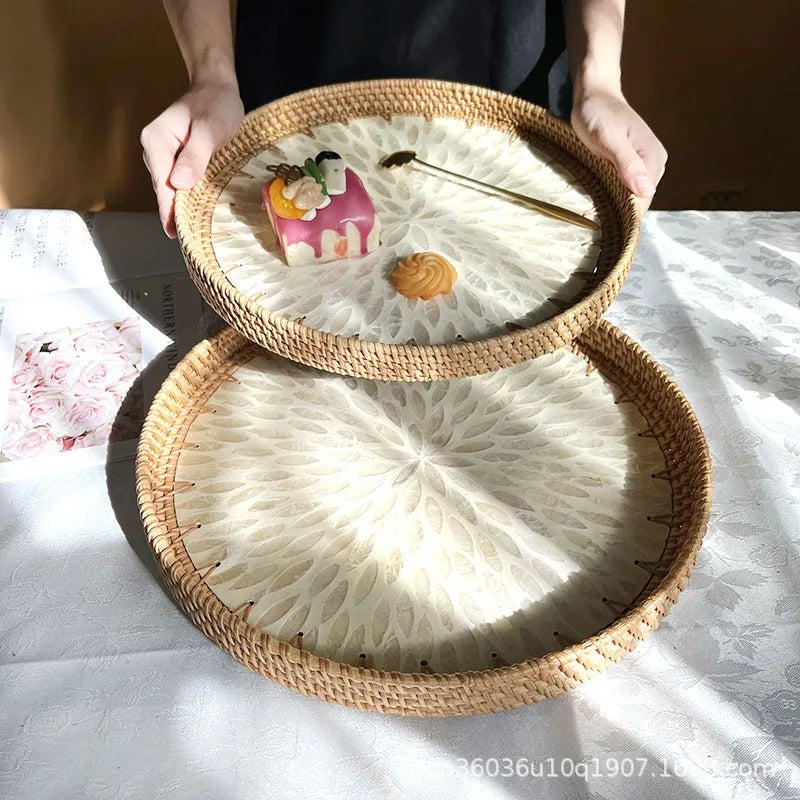 BowLift | Lotus Leaf Rattan & Shell Fruit Bowl Tray