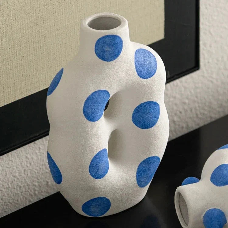 Blue Polka Dot Wonky Vase | Bowlift