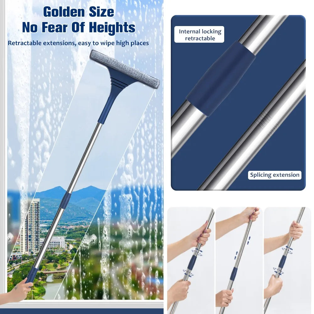 BowLift | FlexiClear Window Cleaner | 2-in-1 Cleaning | Flexible Head | Telescopic Handle