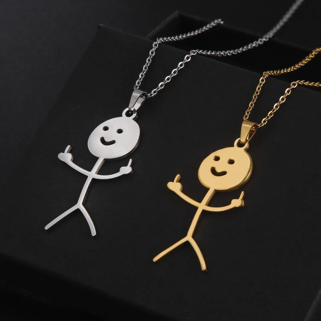 BowLift | Cute Punk Funny Middle Finger Stickman Necklace