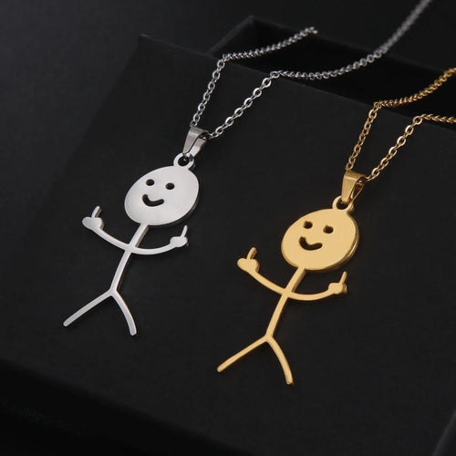 BowLift | Cute Punk Funny Middle Finger Stickman Necklace
