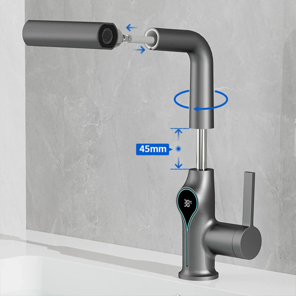 BowLift | Faucet with Waterfall Jet Temperature Display and Adjustable Sprayer