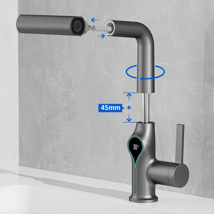 BowLift | Faucet with Waterfall Jet Temperature Display and Adjustable Sprayer