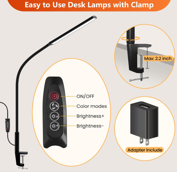 BowLift | LED Desk Lamp With Clamp, Flexible Gooseneck And 3 Light Modes