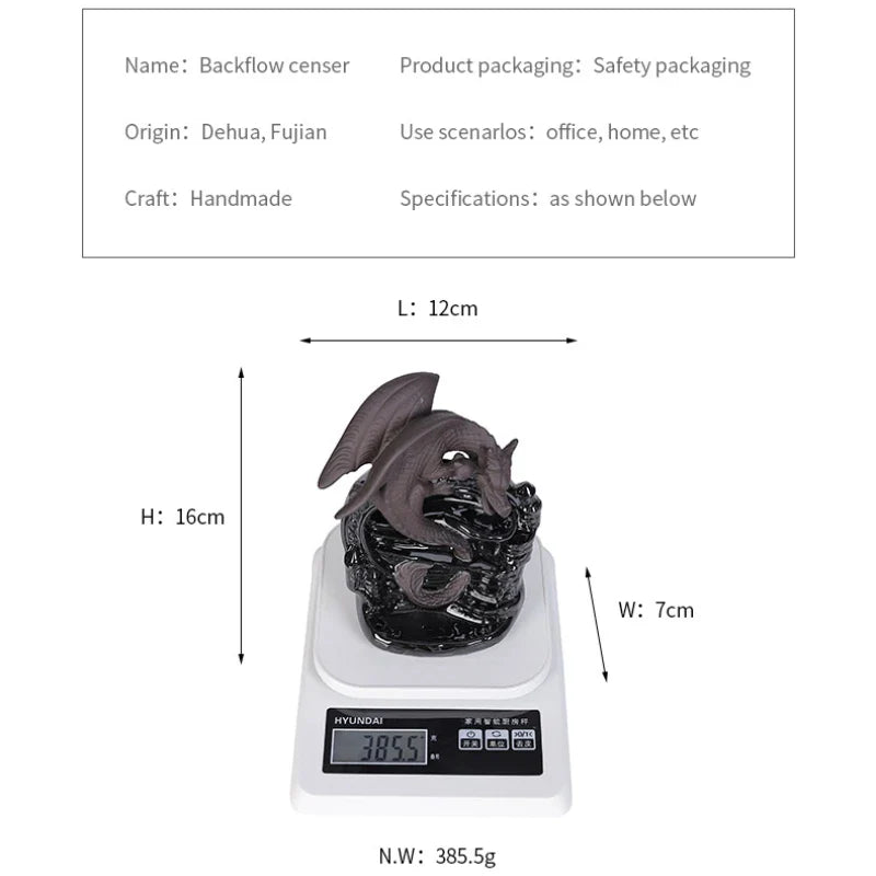 BowLift | Dracarys Ceramic Incense Holder | Backflow Design with Dragon | Vintage Decor | For Meditation & Aromatherapy