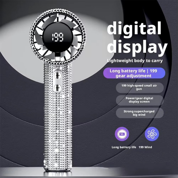 BowLift | Diamond-Embellished Portable Fan with 199 Speed Settings and Type-C Recharge