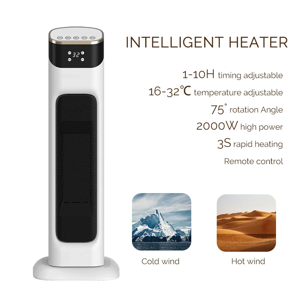 BowLift | Electric PTC Fan Heater with Adjustable Temperature, Remote Control and Timer, Energy Efficient