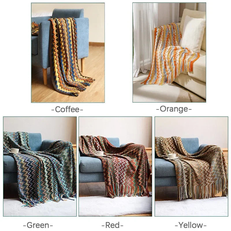 BowLift | CasaLoom | Boho Blanket with Fringes | Rust Red | Soft & Light