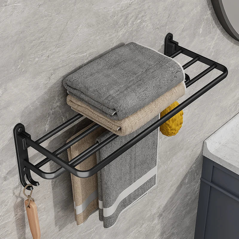 BowLift | EasyTowel Foldable Towel Rack – Space-Saving & Stylish Black Wall-Mounted Bathroom Rack