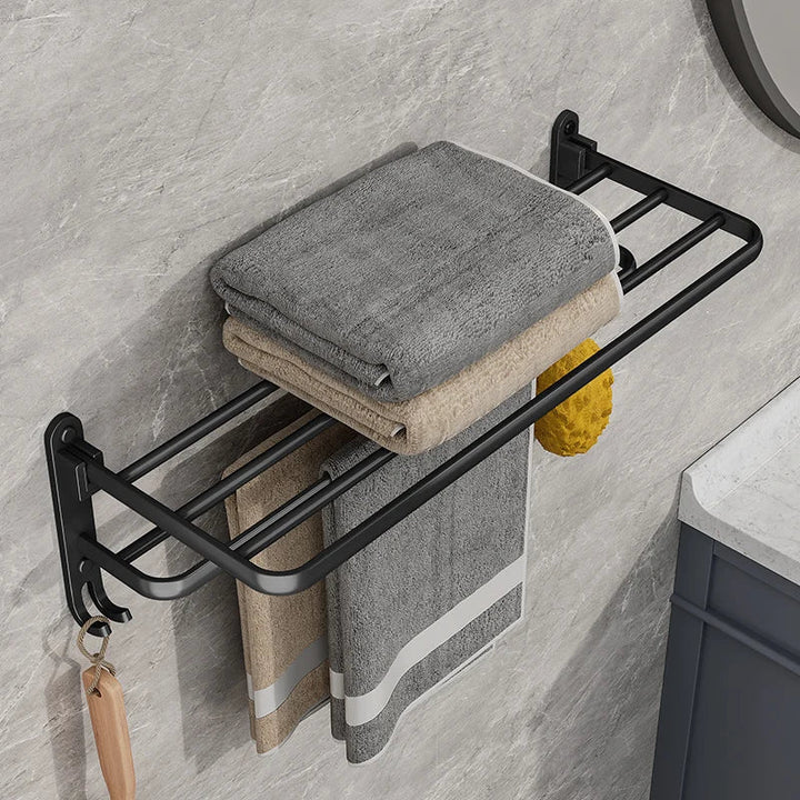 BowLift | EasyTowel Foldable Towel Rack – Space-Saving & Stylish Black Wall-Mounted Bathroom Rack