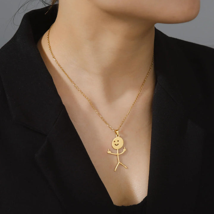 BowLift | Cute Punk Funny Middle Finger Stickman Necklace