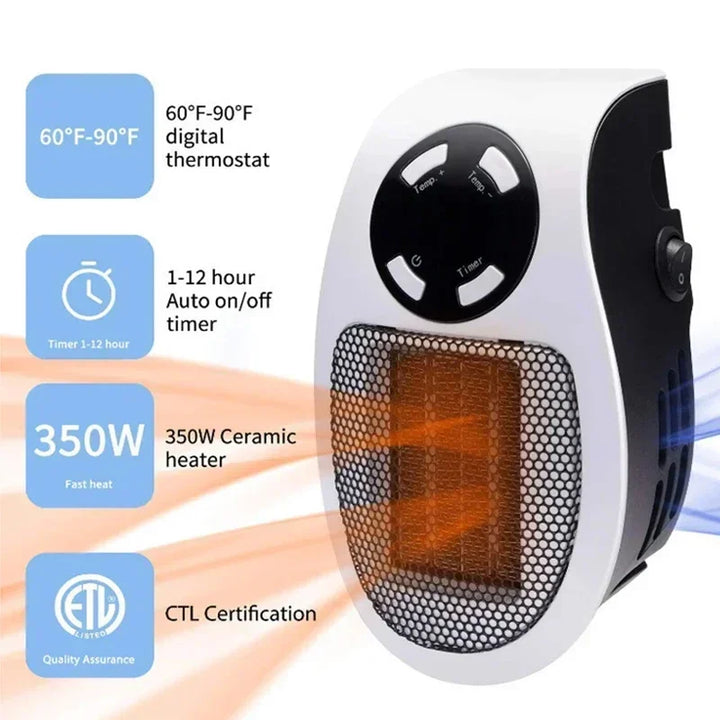 BowLift | ThermoEase 350W Compact Heating Device | Wall Socket Heater with Remote Control | LED Display & Timer | 180° Rotating Plug