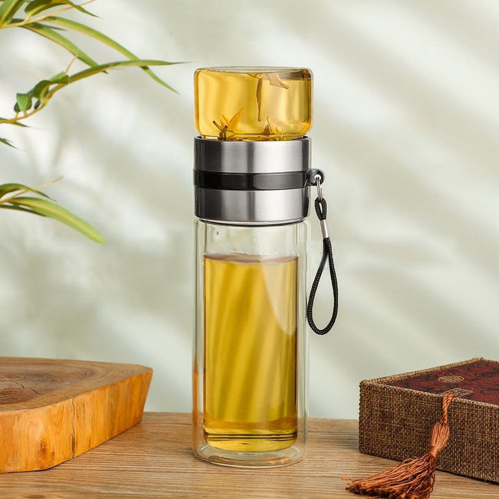 BowLift | 2in1 Double Wall Thermal Smart Tea Glass Bottle