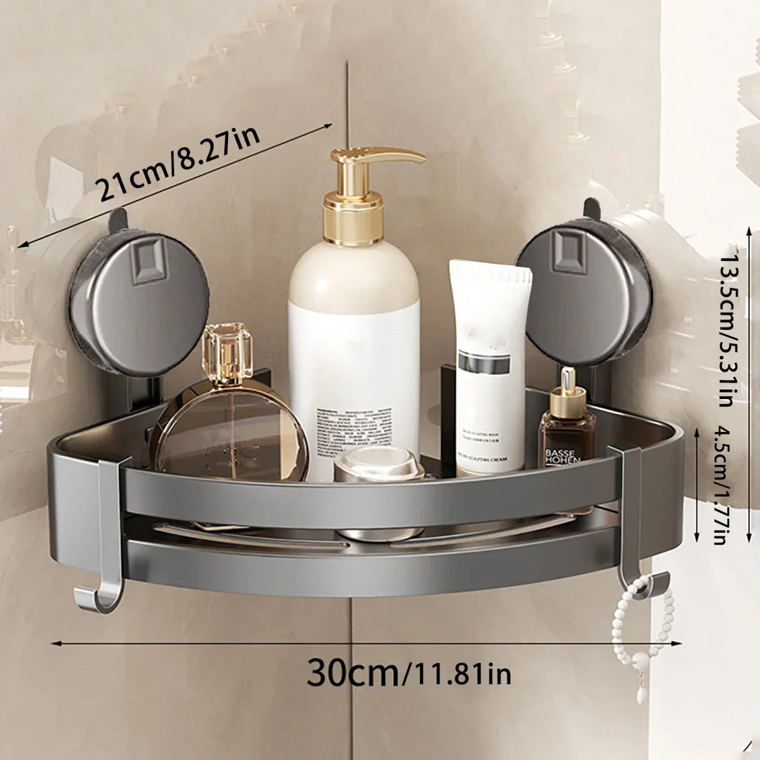 BowLift | No-Drill Suction Powered Corner Bathroom Organizer