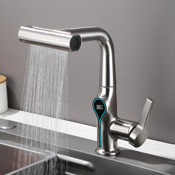 BowLift | Faucet with Waterfall Jet Temperature Display and Adjustable Sprayer