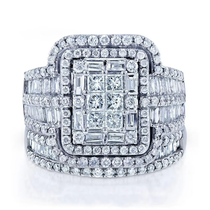 BowLift | Elegant Silver-Toned White Crystal Bridal Ring Set for Women
