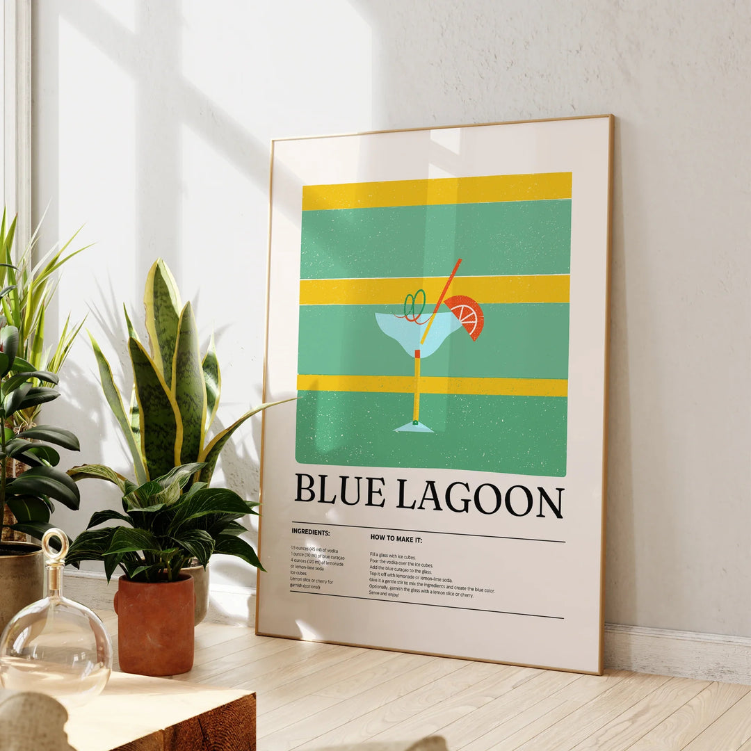 Blue Lagoon Cocktail Wall Art – Modern Minimalist Drink Decor | Bowlift