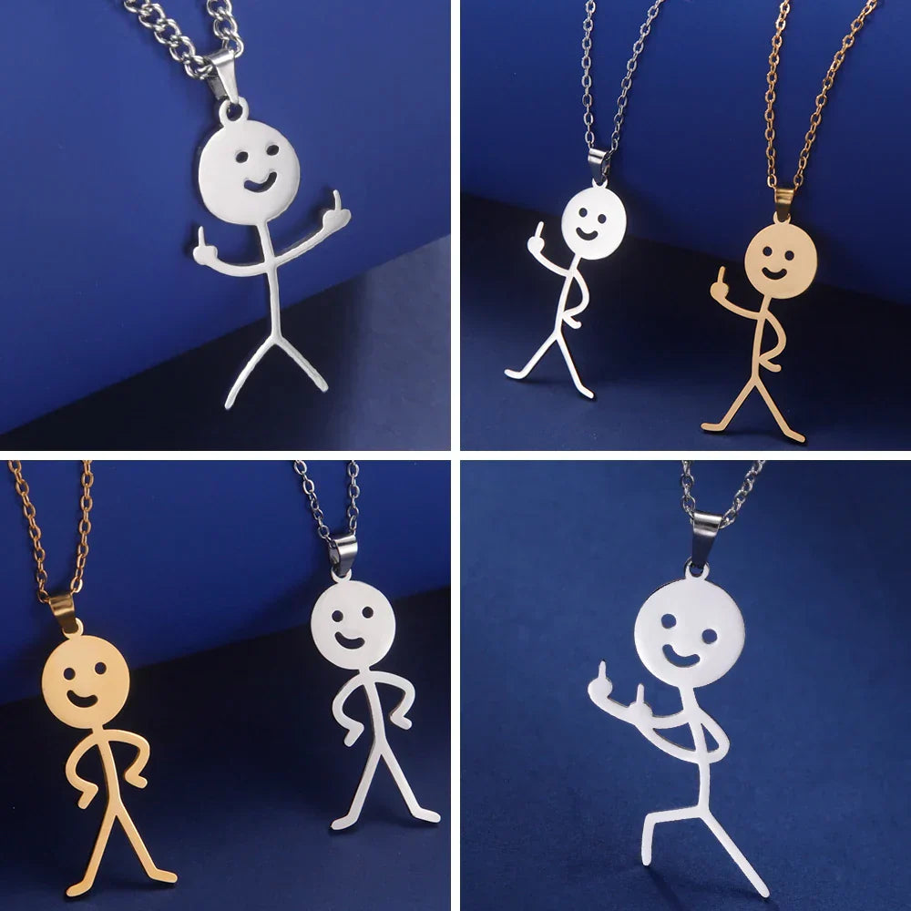 BowLift | Cute Punk Funny Middle Finger Stickman Necklace
