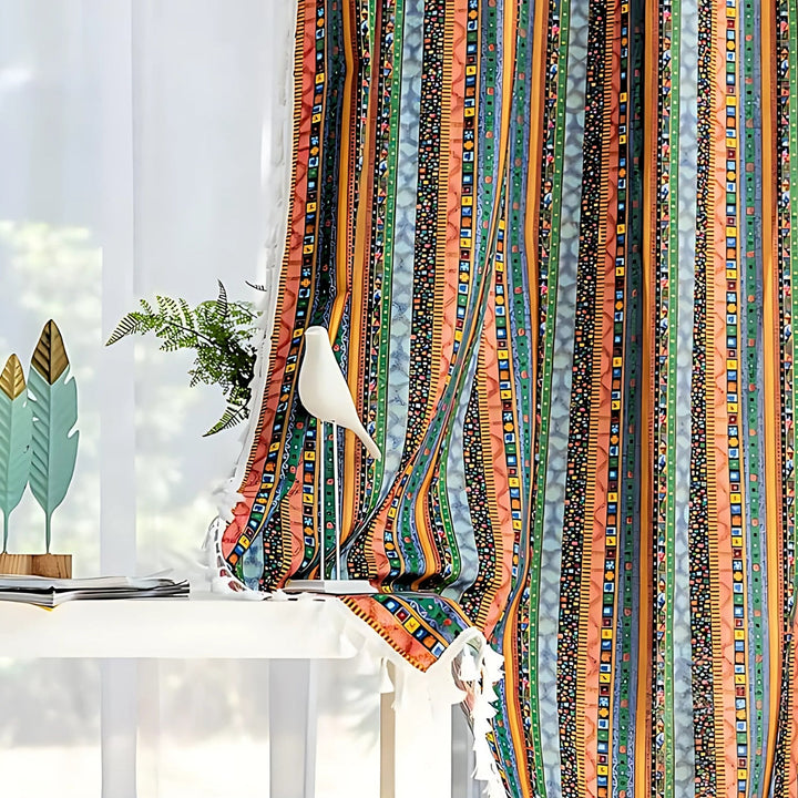 BowLift | Serina Boho Striped Tassel Curtain for Living Room Window