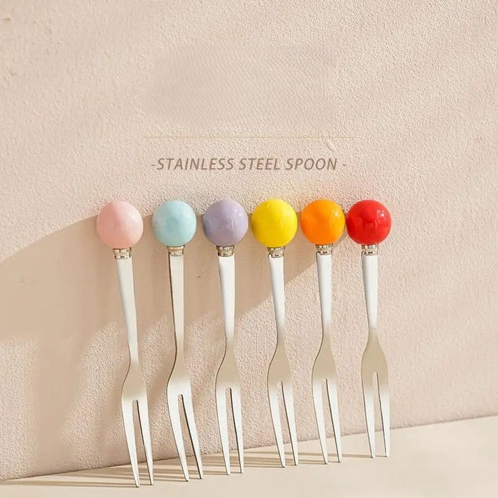 BowLift | Ceramic Unicorn Stainless Steel Fruit Fork Set