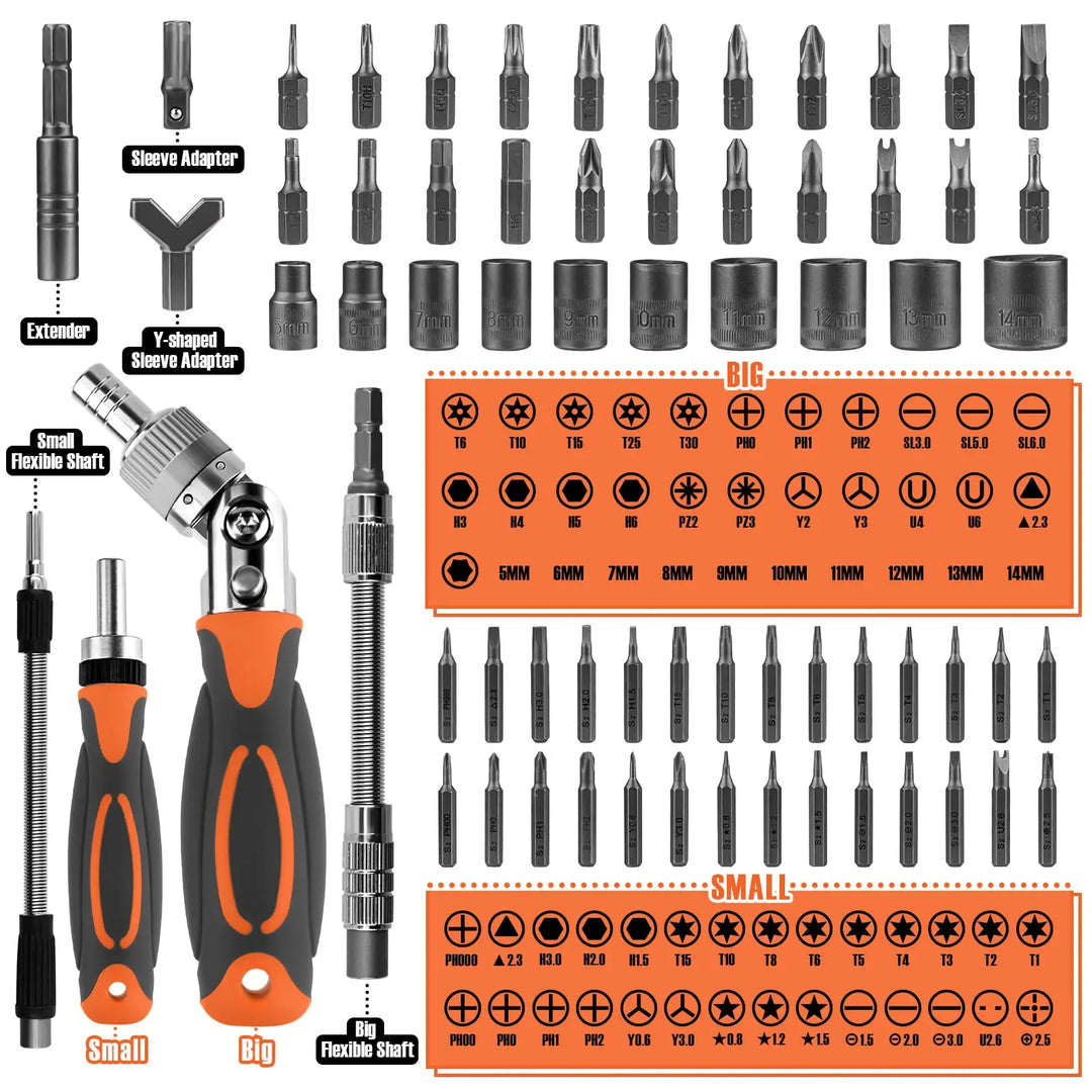BowLift | 68-in-1 Ratchet Screwdriver Set with Magnetic Bits & Extension Rod – FortiDrive