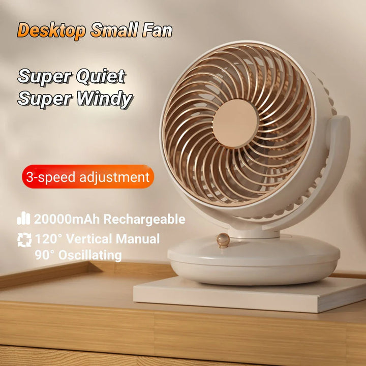 BowLift | BreezeLoop Table Fan with 360° Rotation | USB Fan with 3 Speeds & Battery | Quiet & Compact | For Office, Bedroom & Home