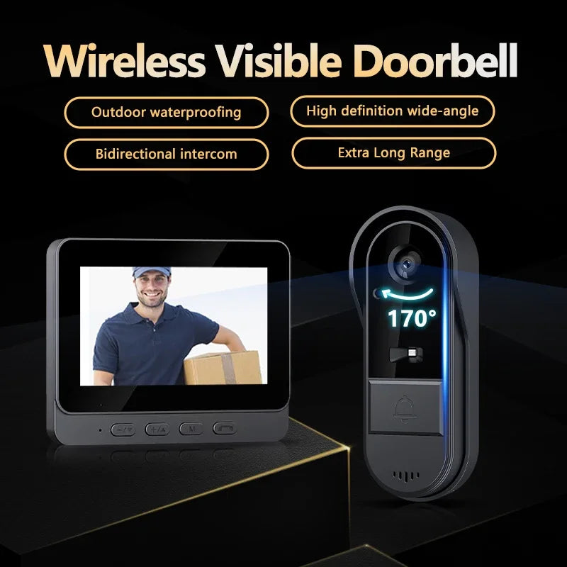 BowLift | Wireless Video Doorbell with Intercom & Night HD Vision – 4.3” IPS Display, Waterproof