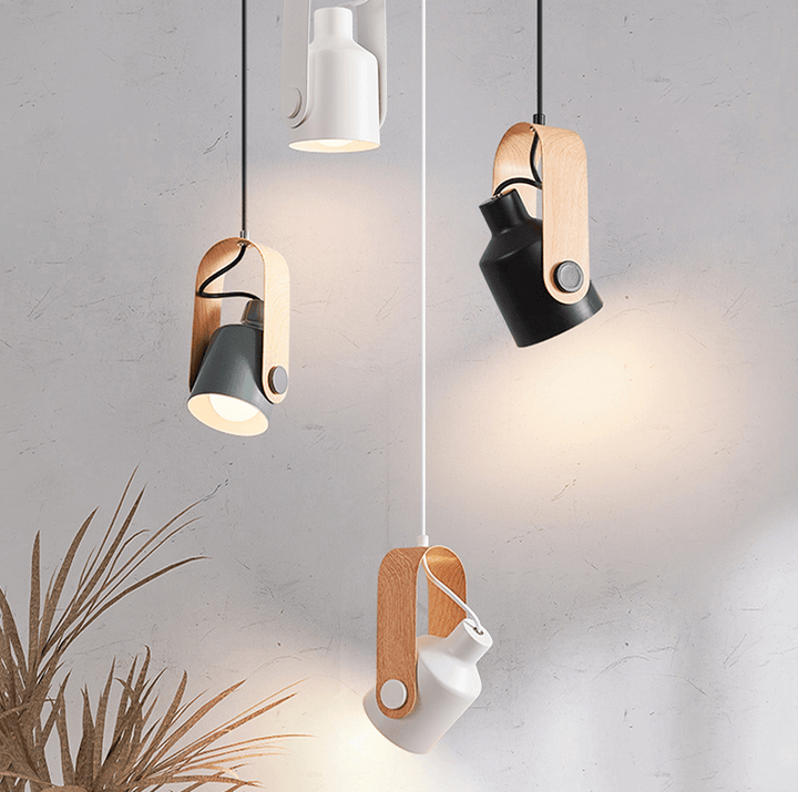 Scandinavian Metal Pendant Lamp with Wood-Look Finish and E27 LED Socket