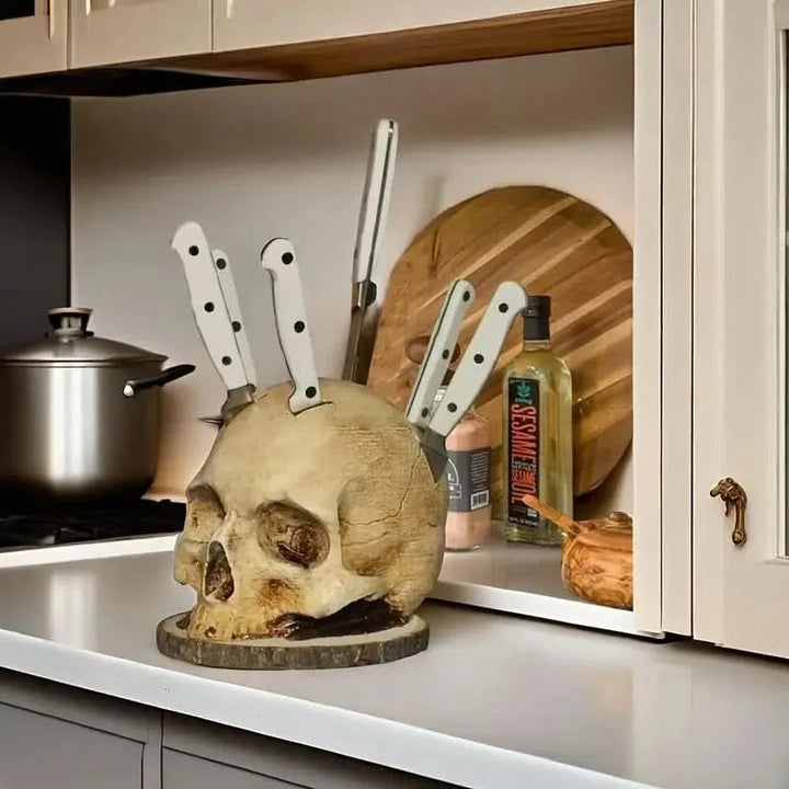 BowLift | Gothic Skull Knife Holder Kitchen Decor Rack
