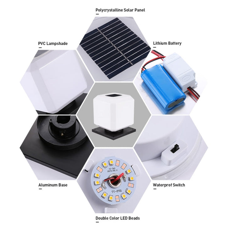 BowLift | 003 Solar Square Outdoor Post Light LED Waterproof Wall Lights, Size: 20cm (White Light)