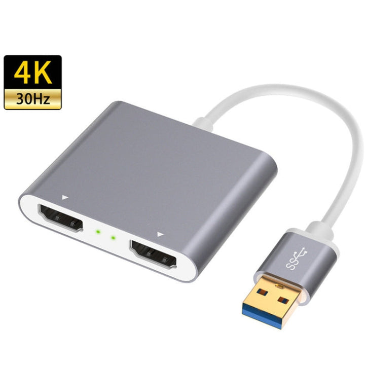 BowLift | USB 3.0 to Dual HDMI High Resolution Converter 4K USB Same Screen Extender (Gray)