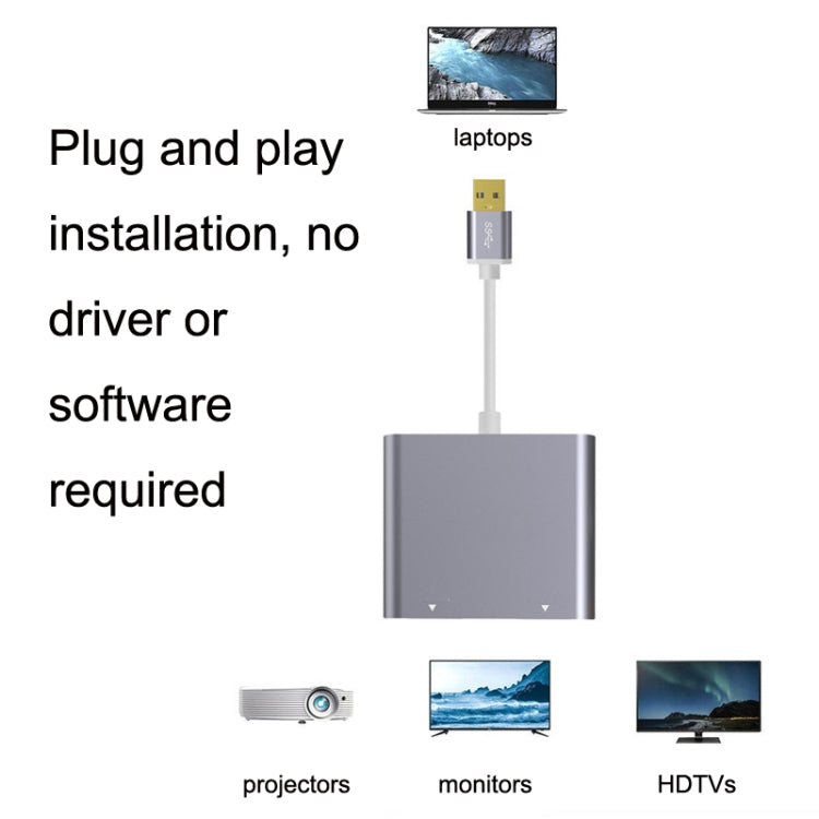 BowLift | USB 3.0 to Dual HDMI High Resolution Converter 4K USB Same Screen Extender (Gray)