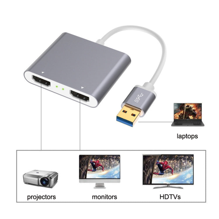 BowLift | USB 3.0 to Dual HDMI High Resolution Converter 4K USB Same Screen Extender (Gray)