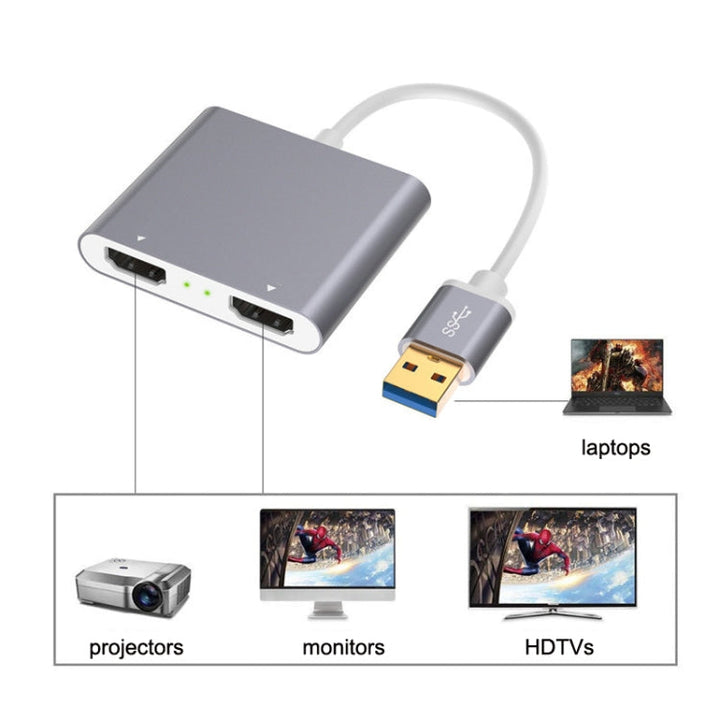 BowLift | USB 3.0 to Dual HDMI High Resolution Converter 4K USB Same Screen Extender (Gray)