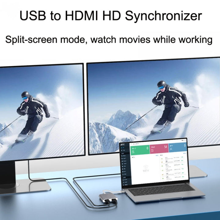 BowLift | USB 3.0 to Dual HDMI High Resolution Converter 4K USB Same Screen Extender (Gray)