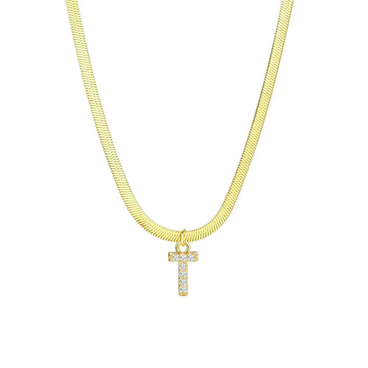 BowLift | Dainty Diamond Letter Initial Herringbone Necklace