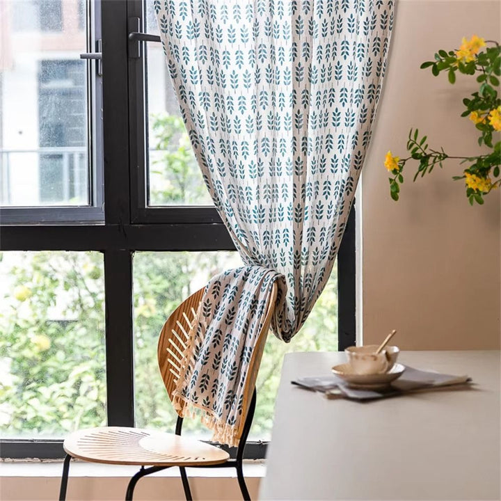 BowLift | Teal Blue Leaves Semi Sheer Curtains