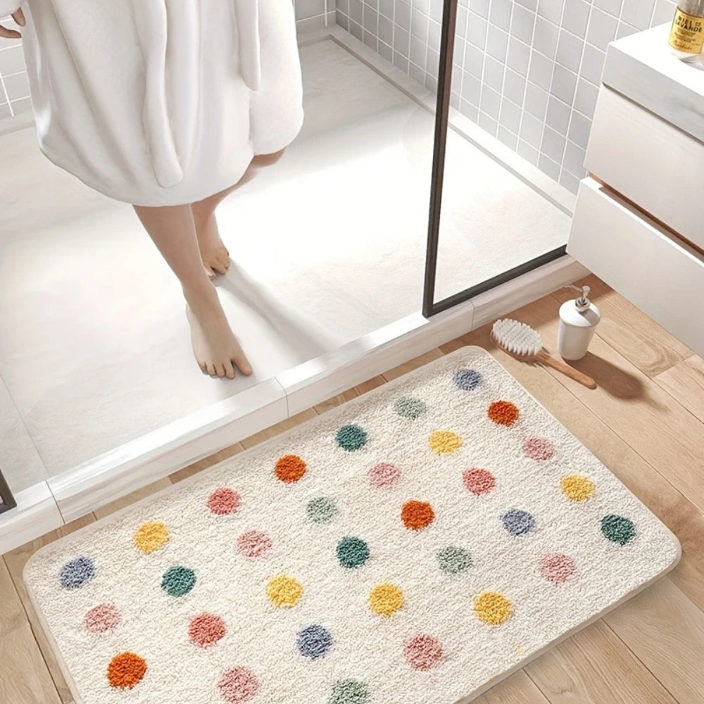 BowLift | Tufted Plush Polka Dot Bath Mat