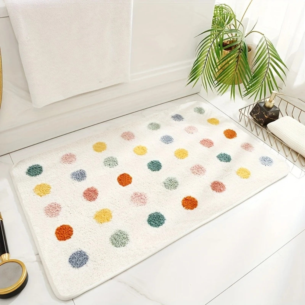 BowLift | Tufted Plush Polka Dot Bath Mat