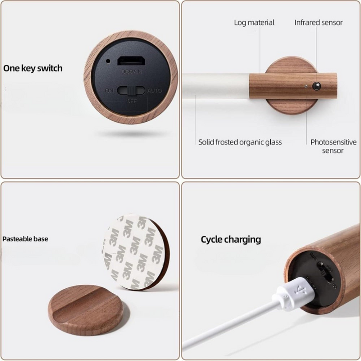 Wooden LED Wall Light with Motion Sensor
