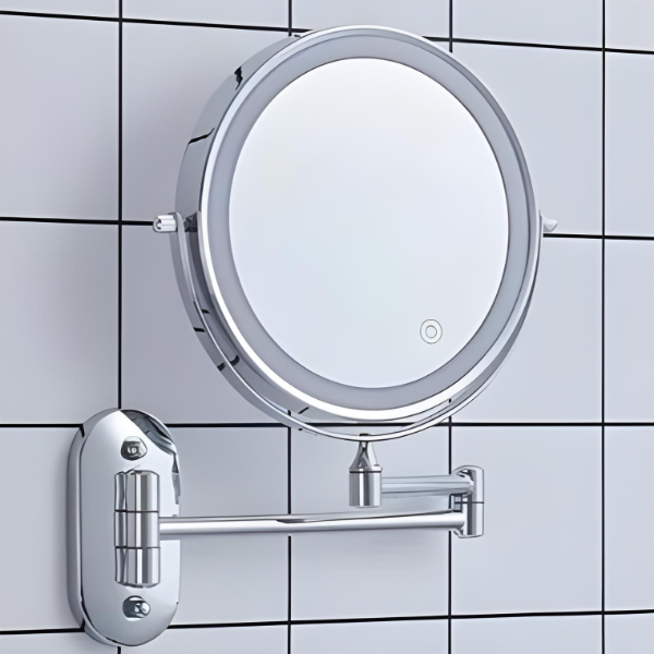 BowLift | LED Magnifying Mirror | Rechargeable | Cosmetics & Bathroom | Chrome Silver