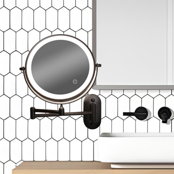 BowLift | Black LED Rechargeable Makeup Mirror – 3-Color Light