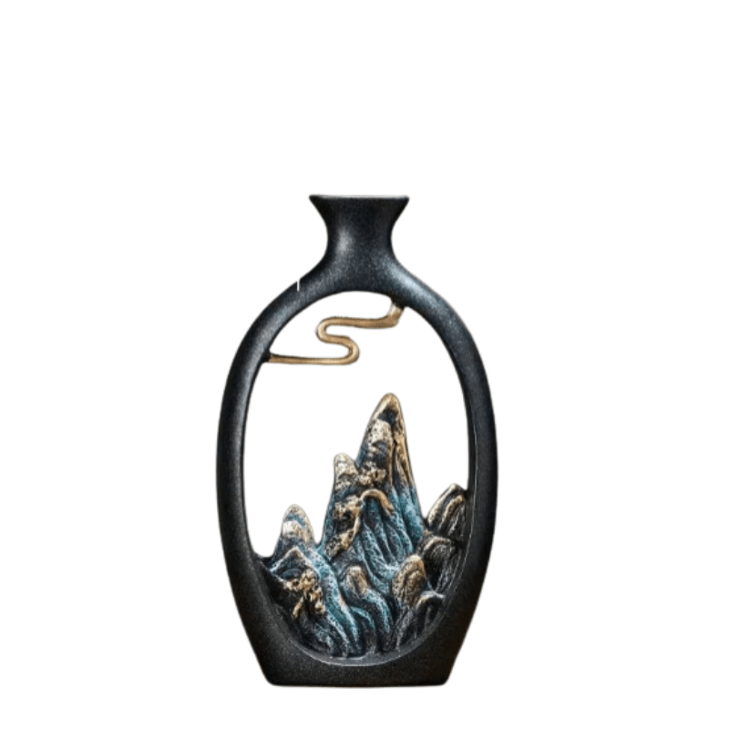 BowLift | TranquilPeak – Artistic Ceramic Mountain Landscape Vase | Elegant Black Interior Decor