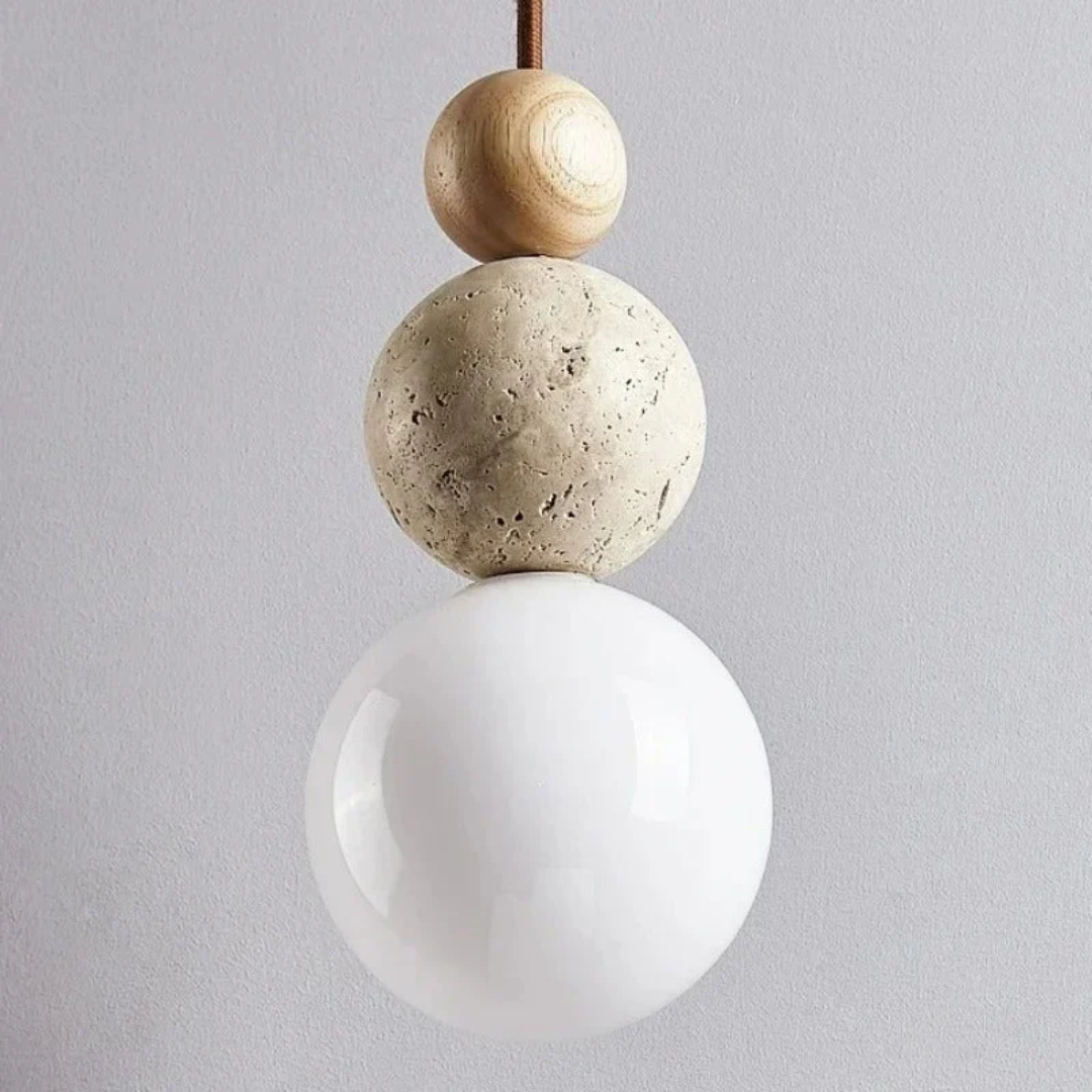 BowLift | Modern Travertine and Mahogany Pendant Light - NaturaLuxe