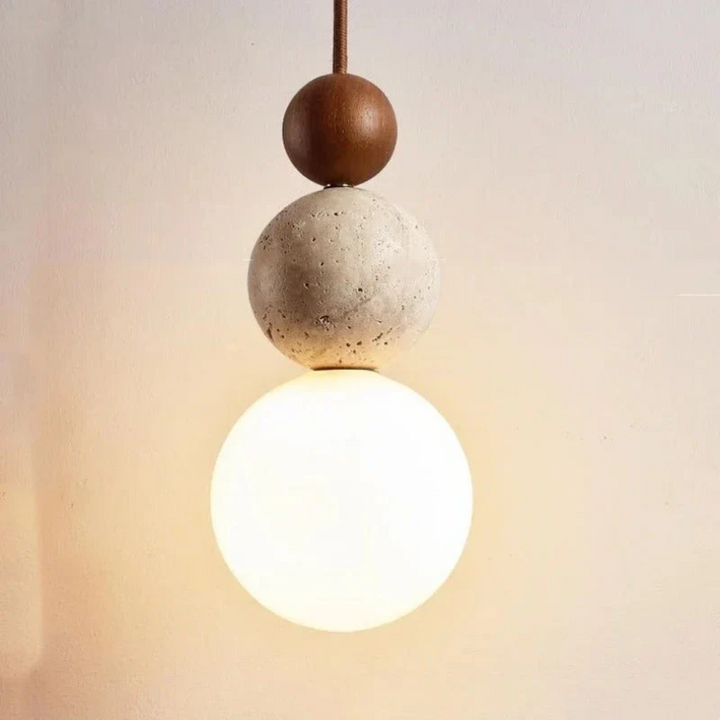 BowLift | Modern Travertine and Mahogany Pendant Light - NaturaLuxe